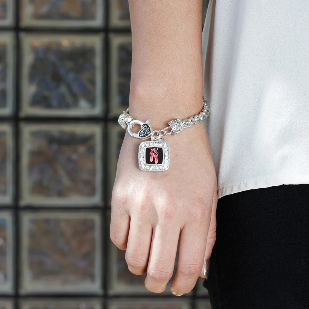 Silver Ballerina Slippers Square Charm Braided Bracelet