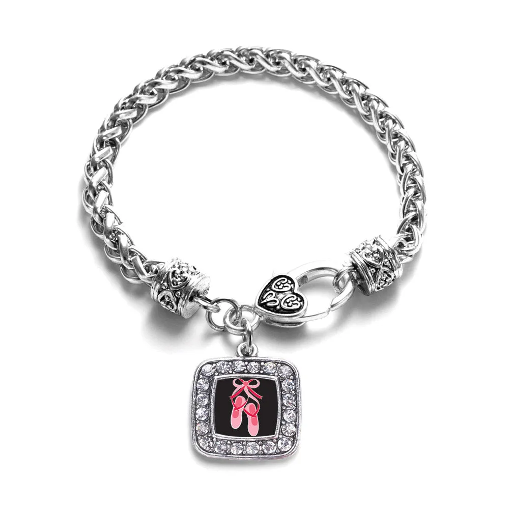 Silver Ballerina Slippers Square Charm Braided Bracelet