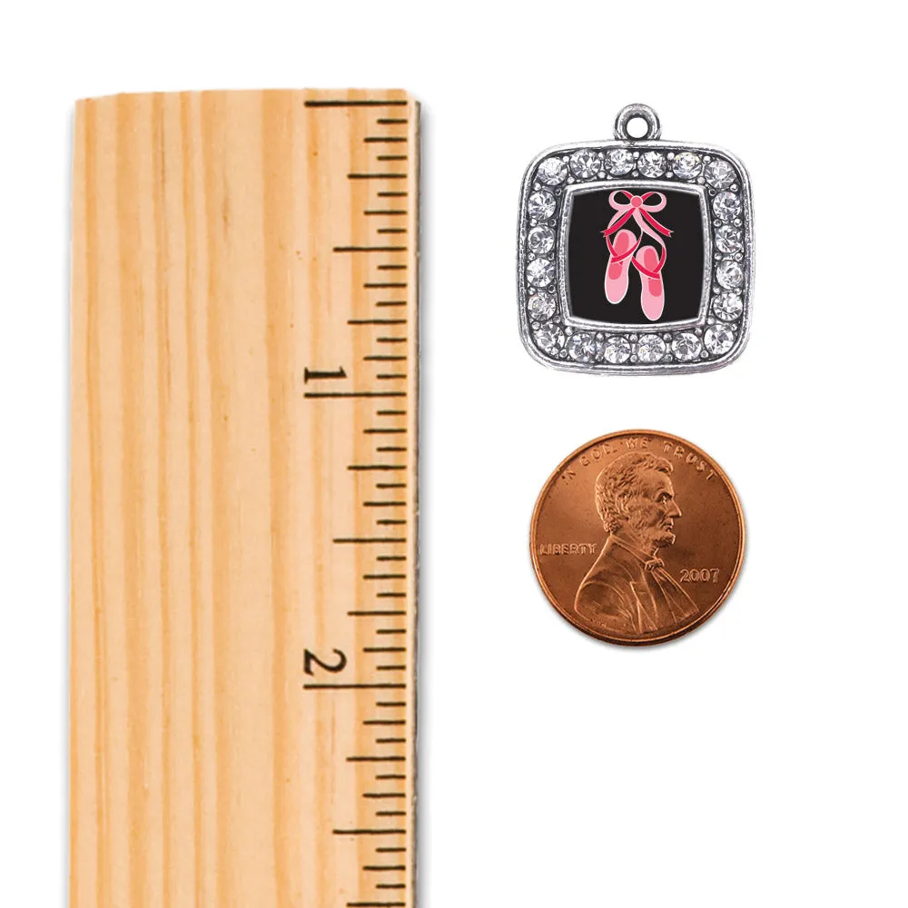 Silver Ballerina Slippers Square Charm Toggle Necklace
