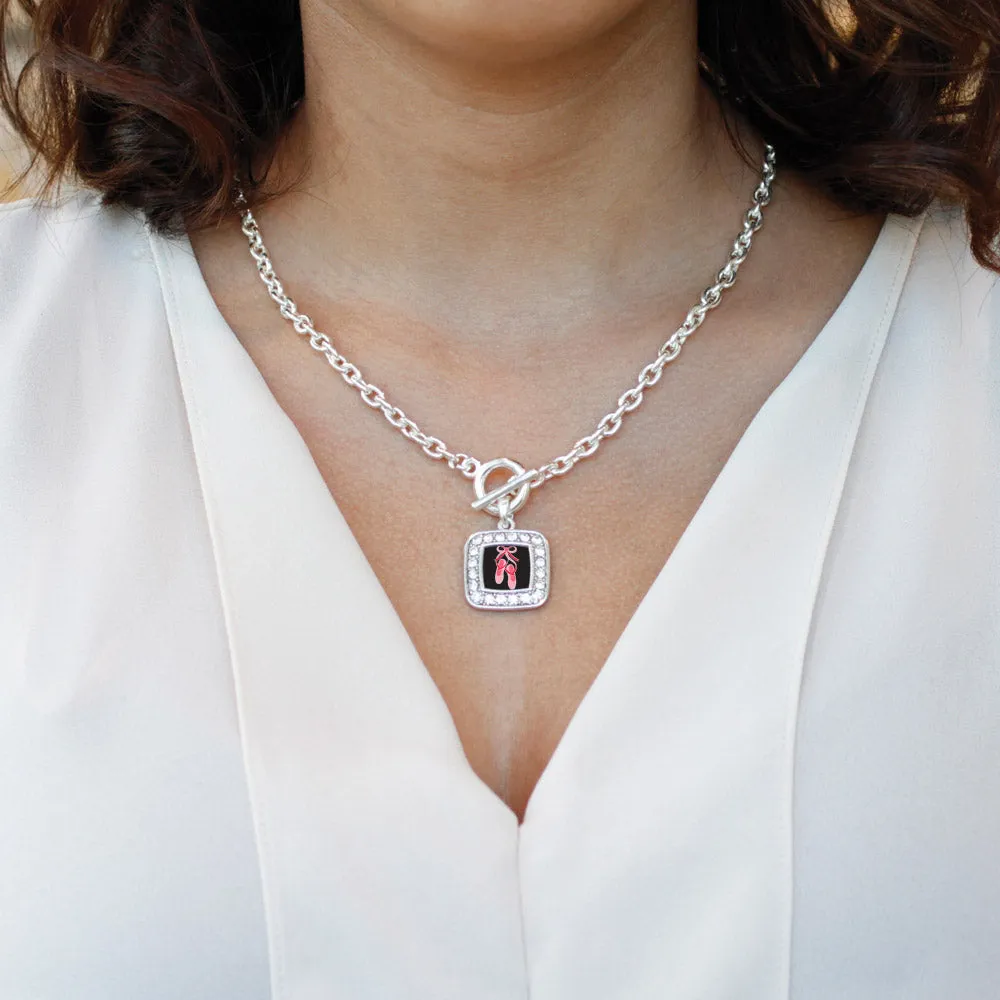 Silver Ballerina Slippers Square Charm Toggle Necklace