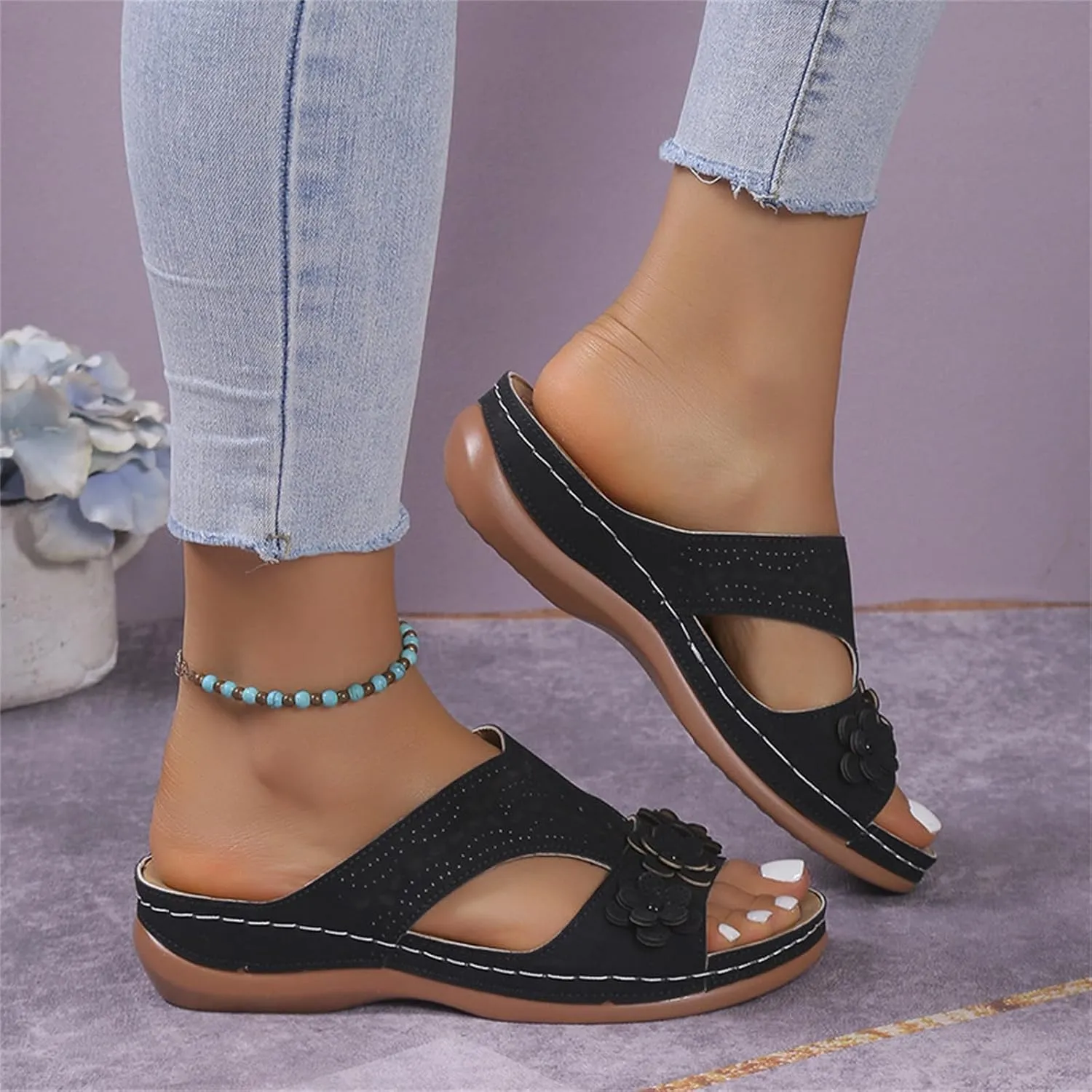 Summer Platform Wedge Sandals for Women Comfortable Flower Orthopedic Beach Sandals Womens Dressy Walking Hiking Platform Shoes