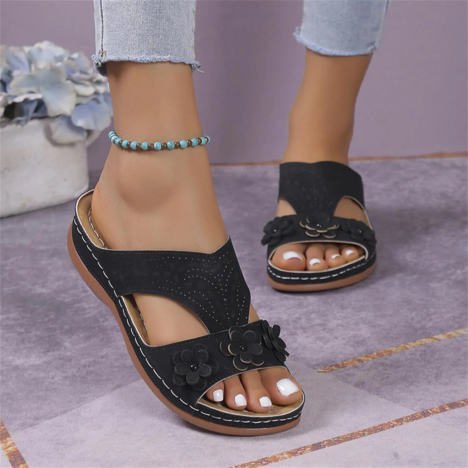 Summer Platform Wedge Sandals for Women Comfortable Flower Orthopedic Beach Sandals Womens Dressy Walking Hiking Platform Shoes