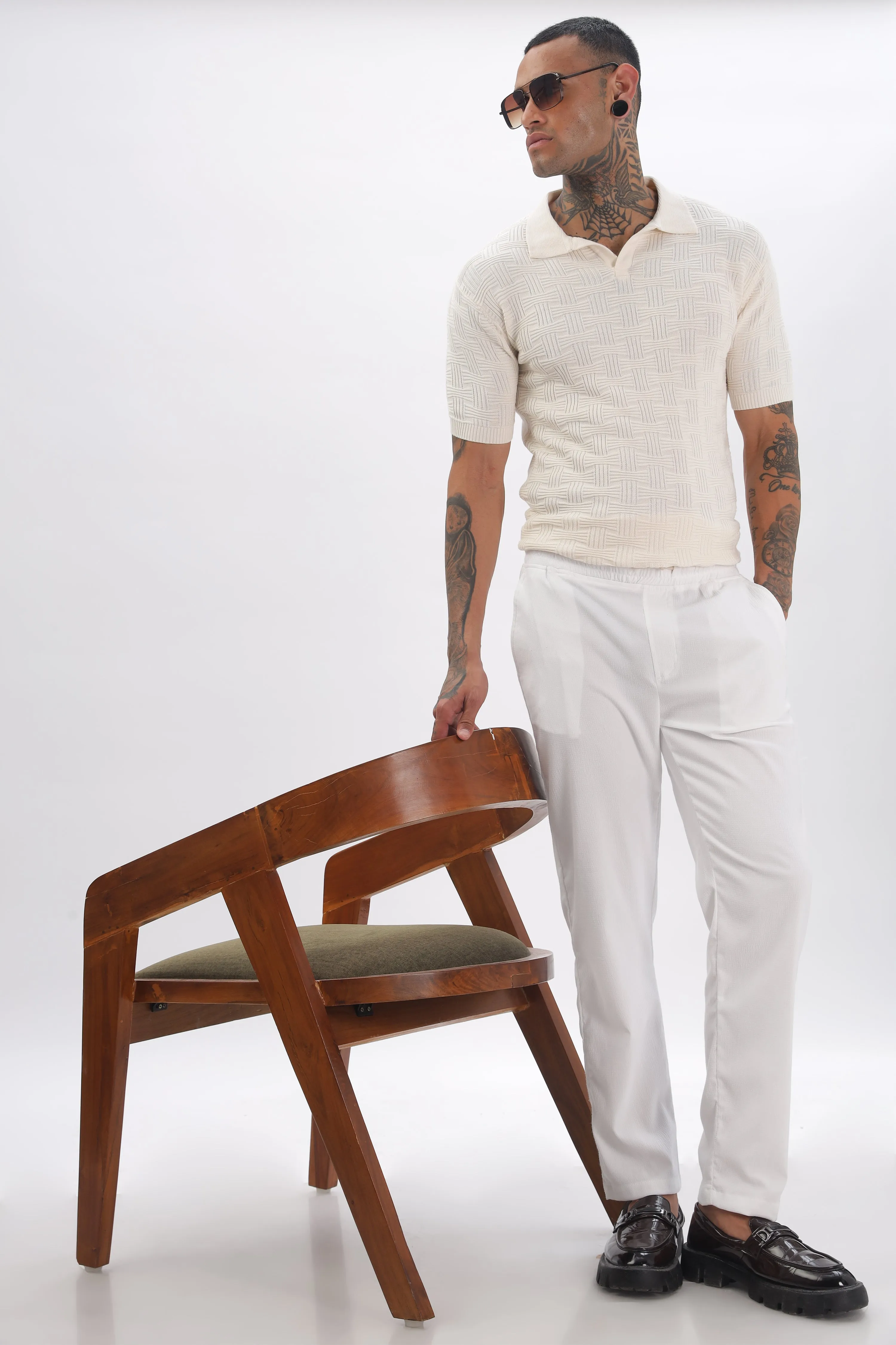 Urban Grid Polo Cream T-shirt