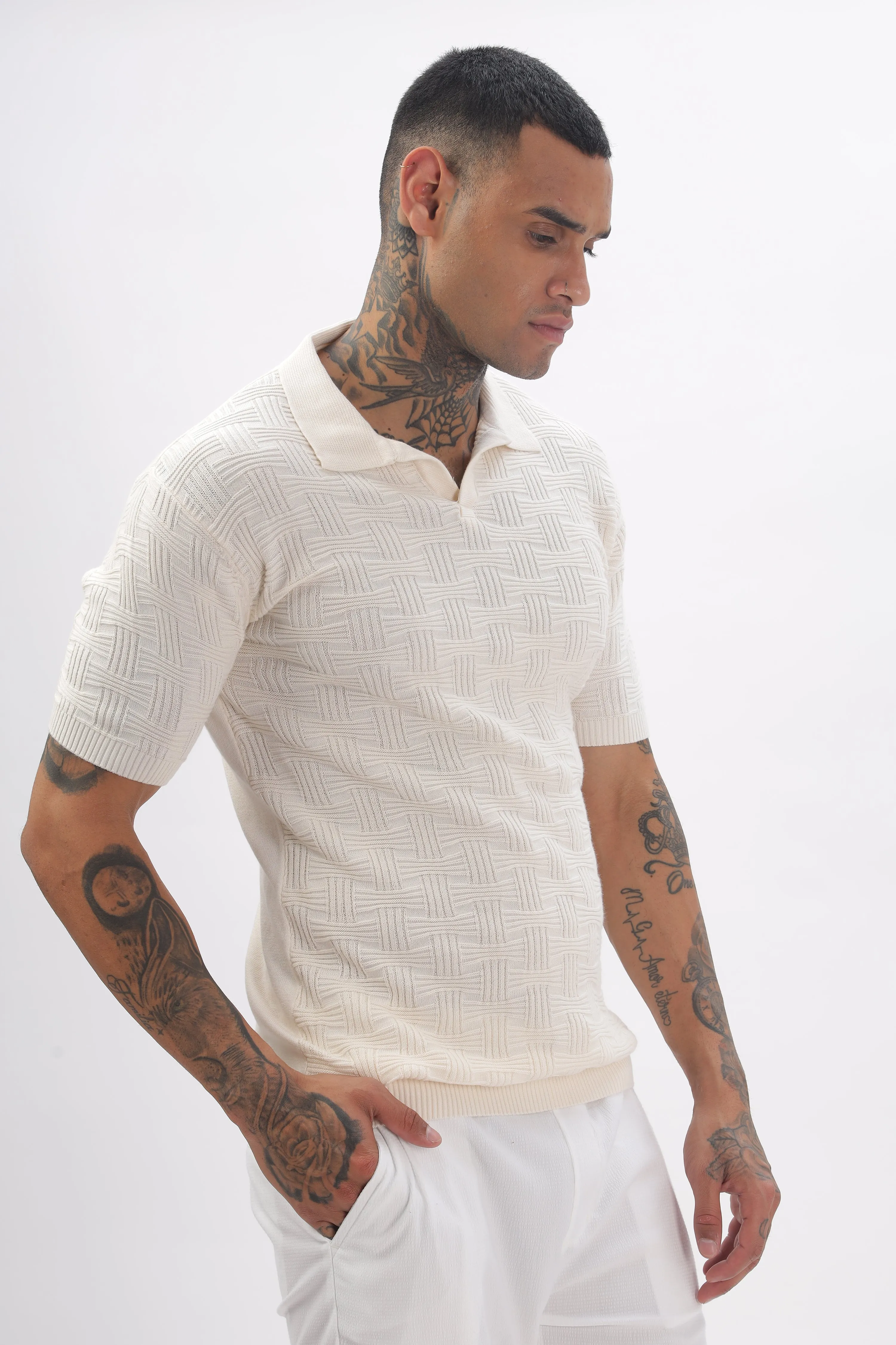 Urban Grid Polo Cream T-shirt