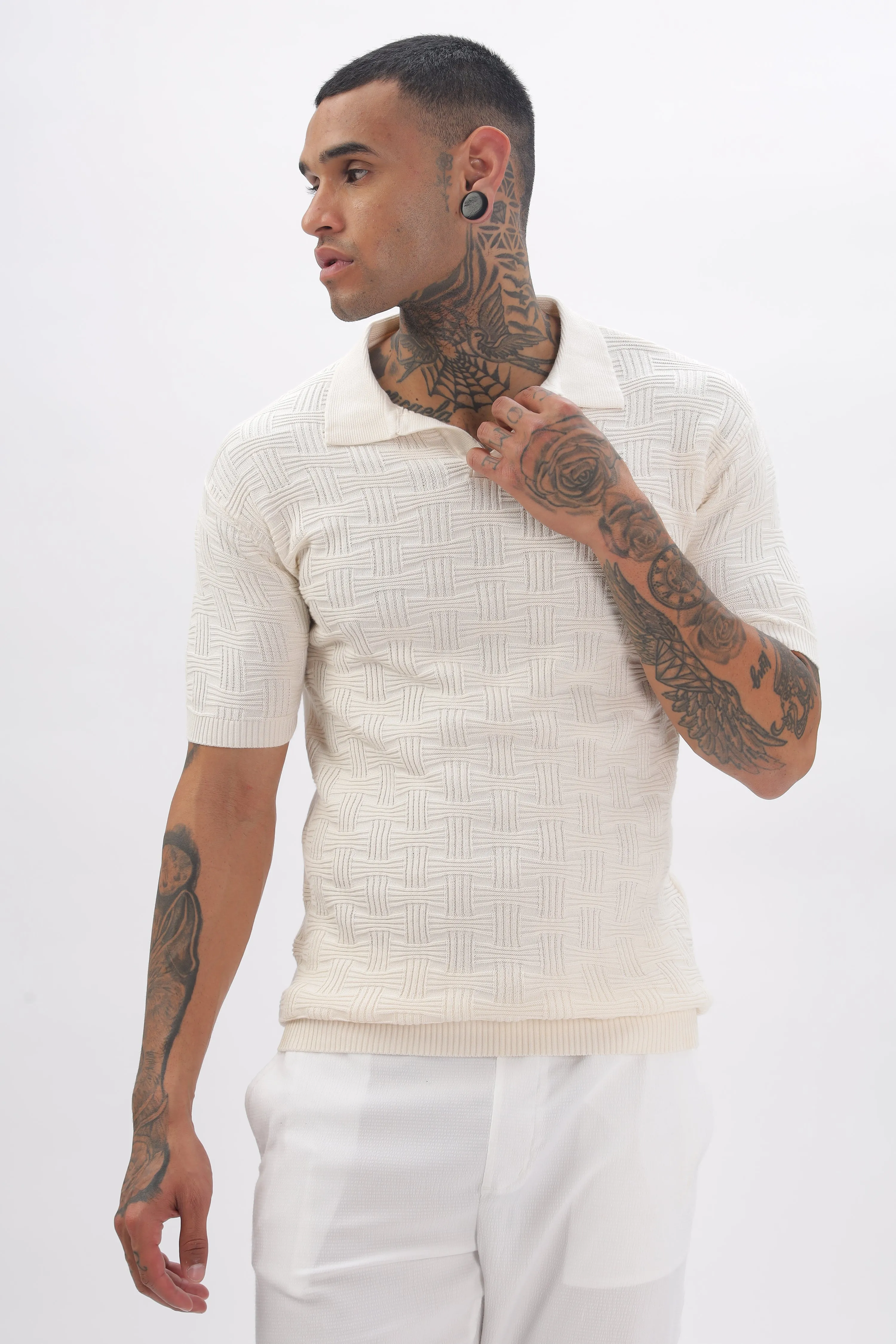 Urban Grid Polo Cream T-shirt
