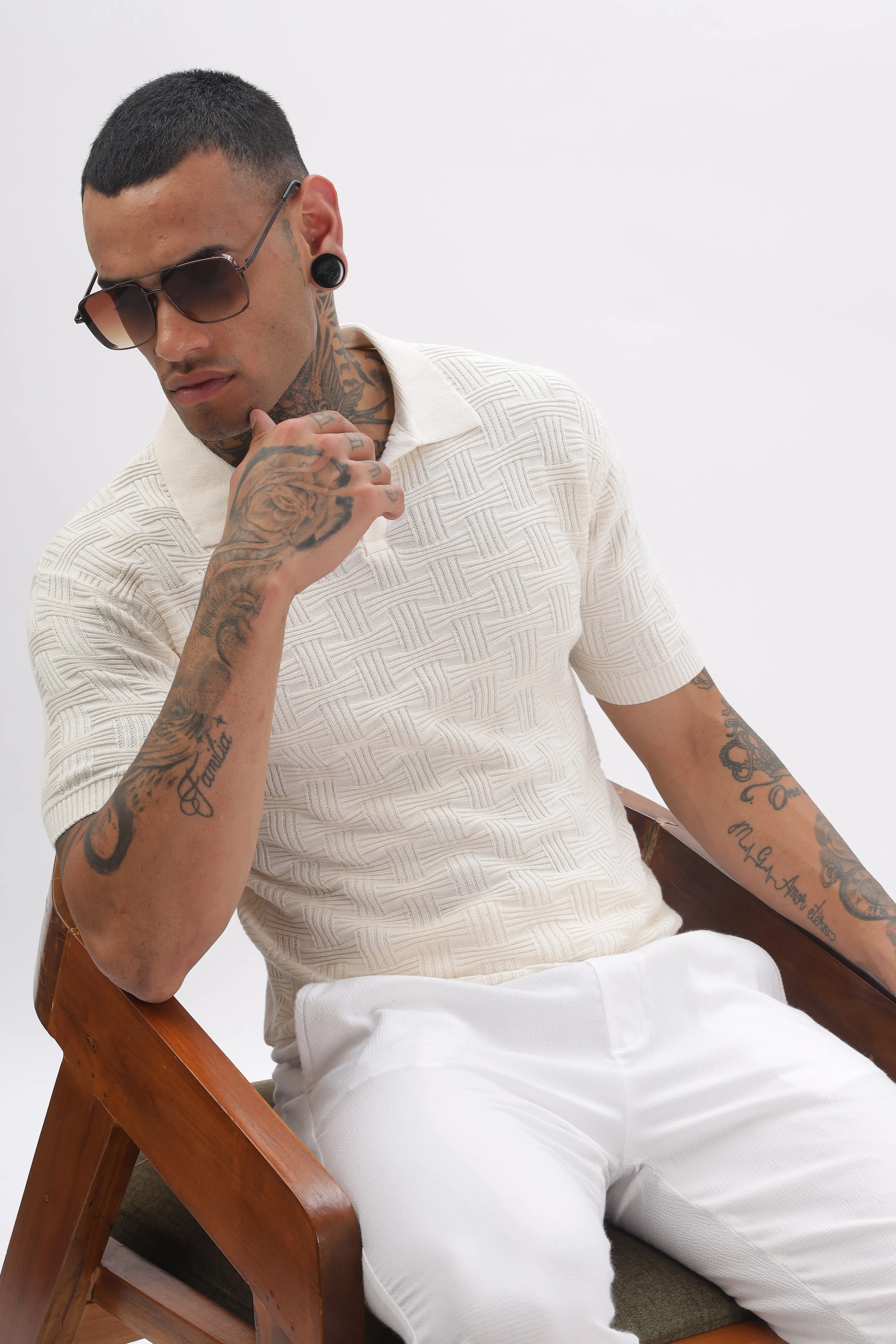 Urban Grid Polo Cream T-shirt