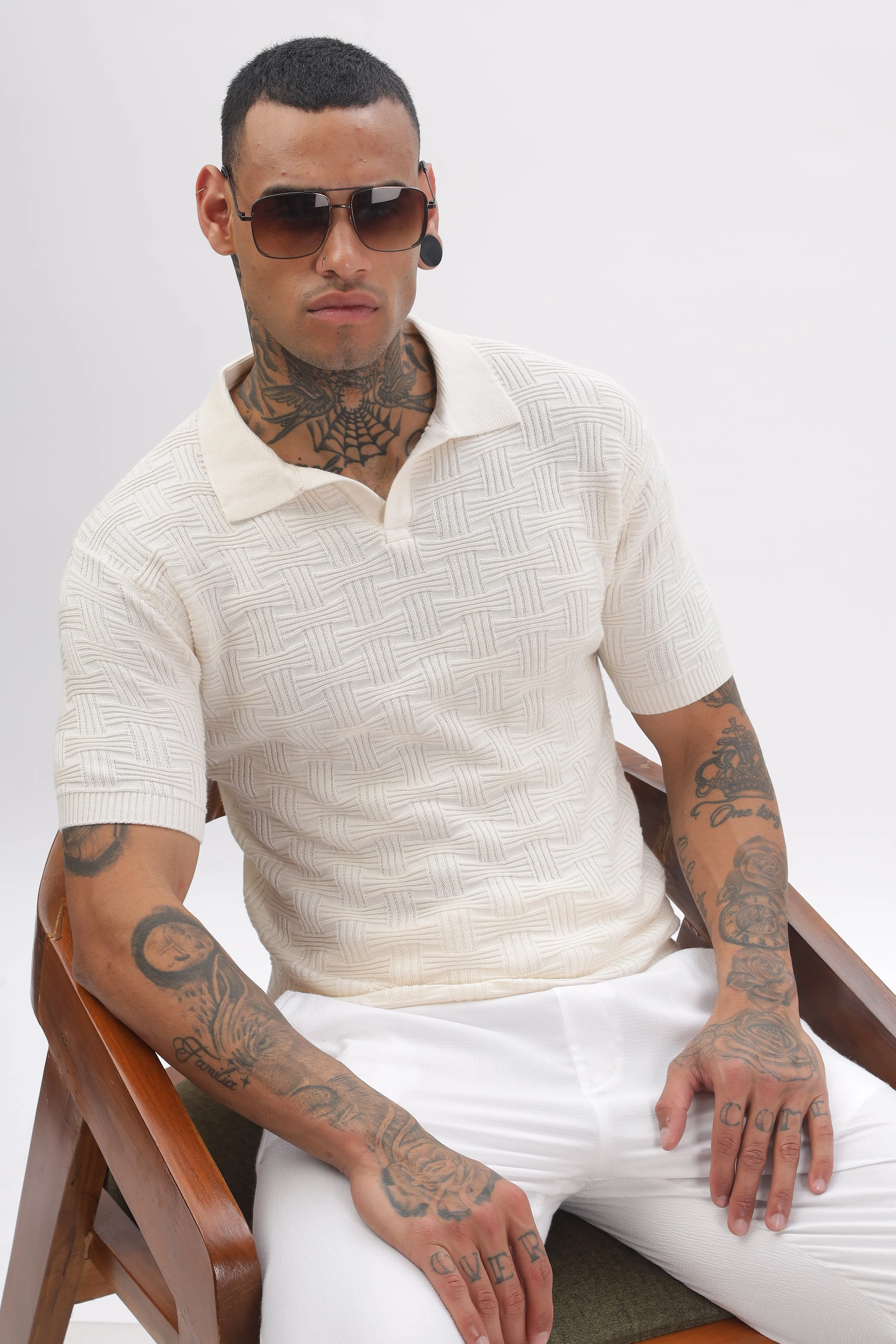 Urban Grid Polo Cream T-shirt
