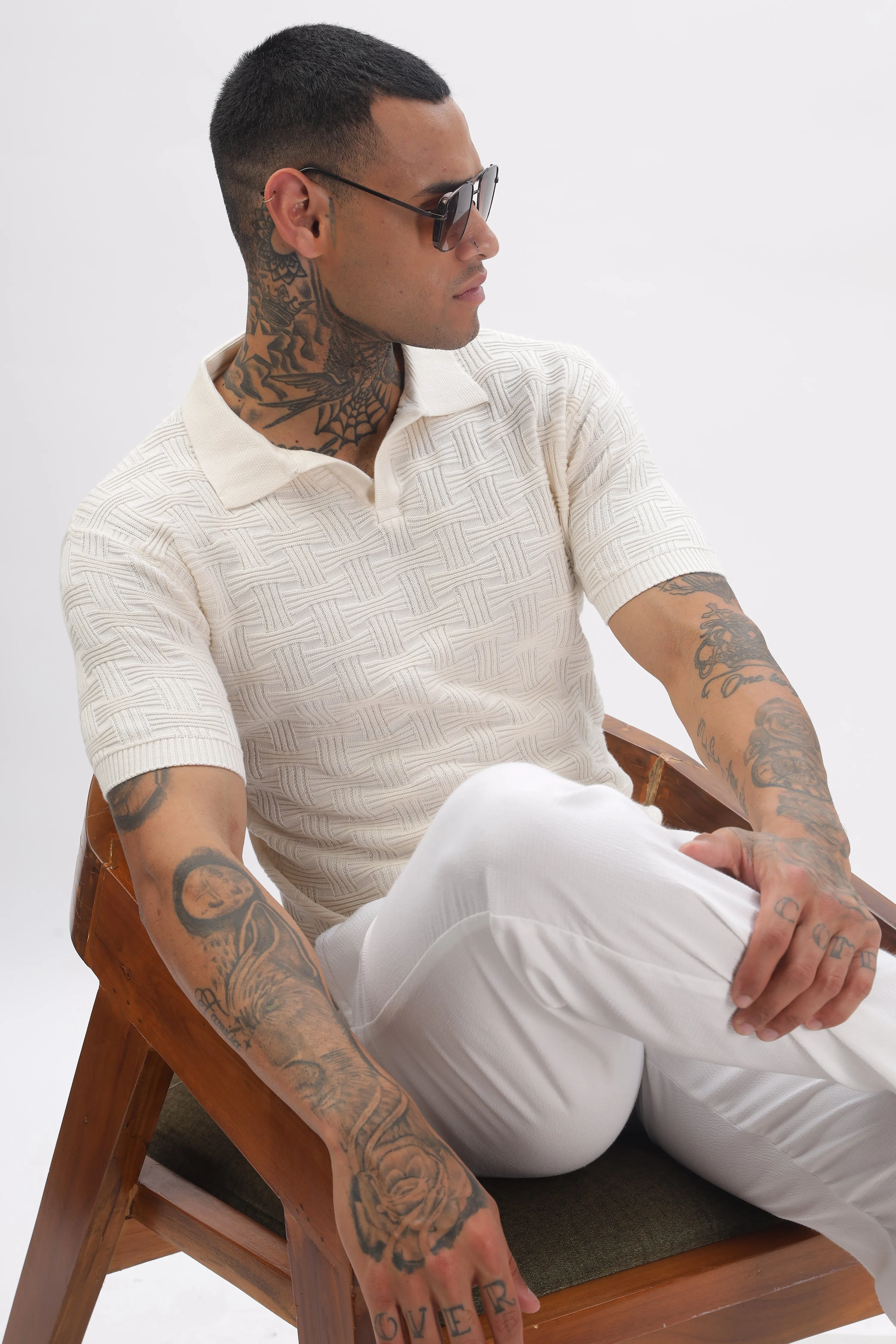 Urban Grid Polo Cream T-shirt