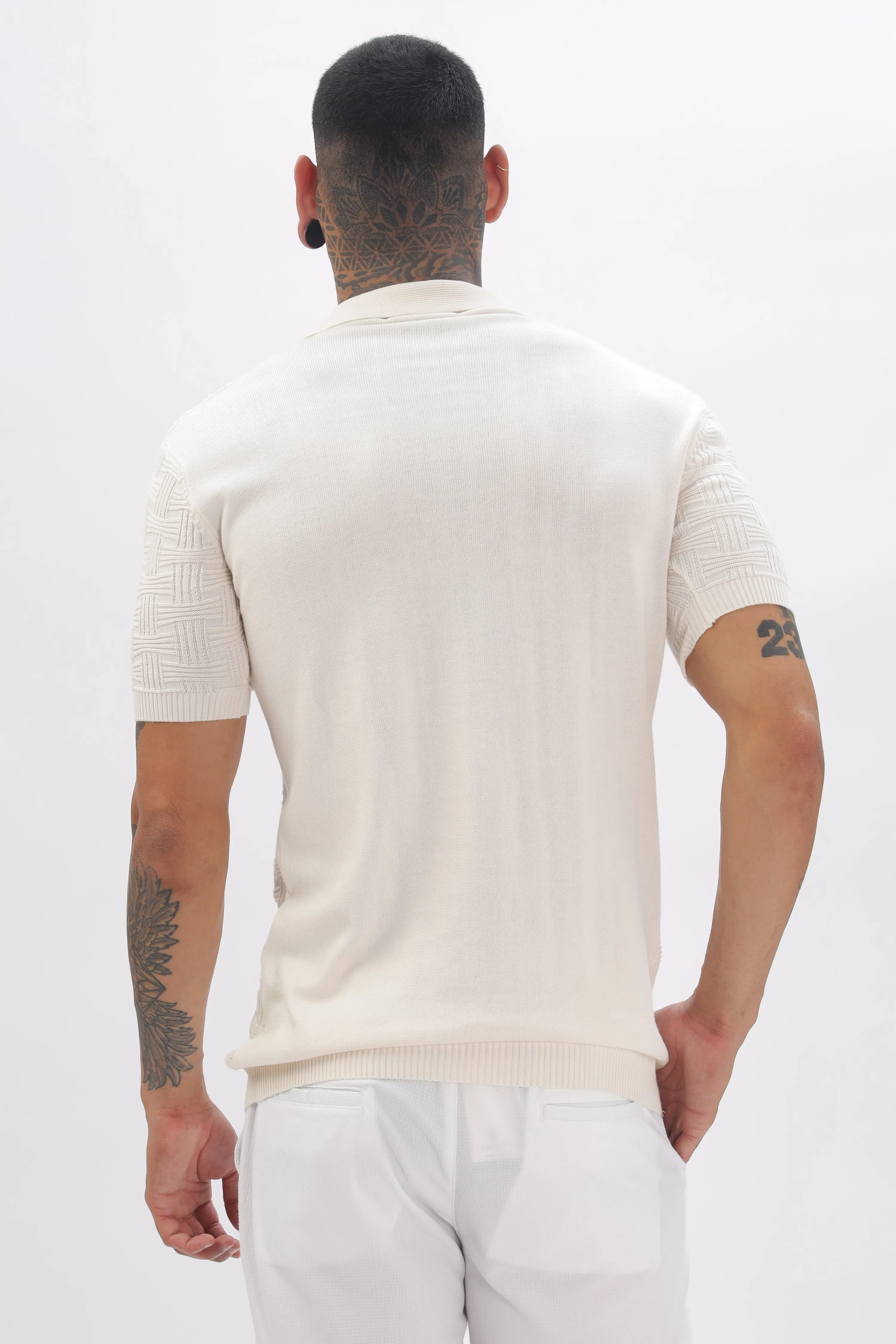 Urban Grid Polo Cream T-shirt