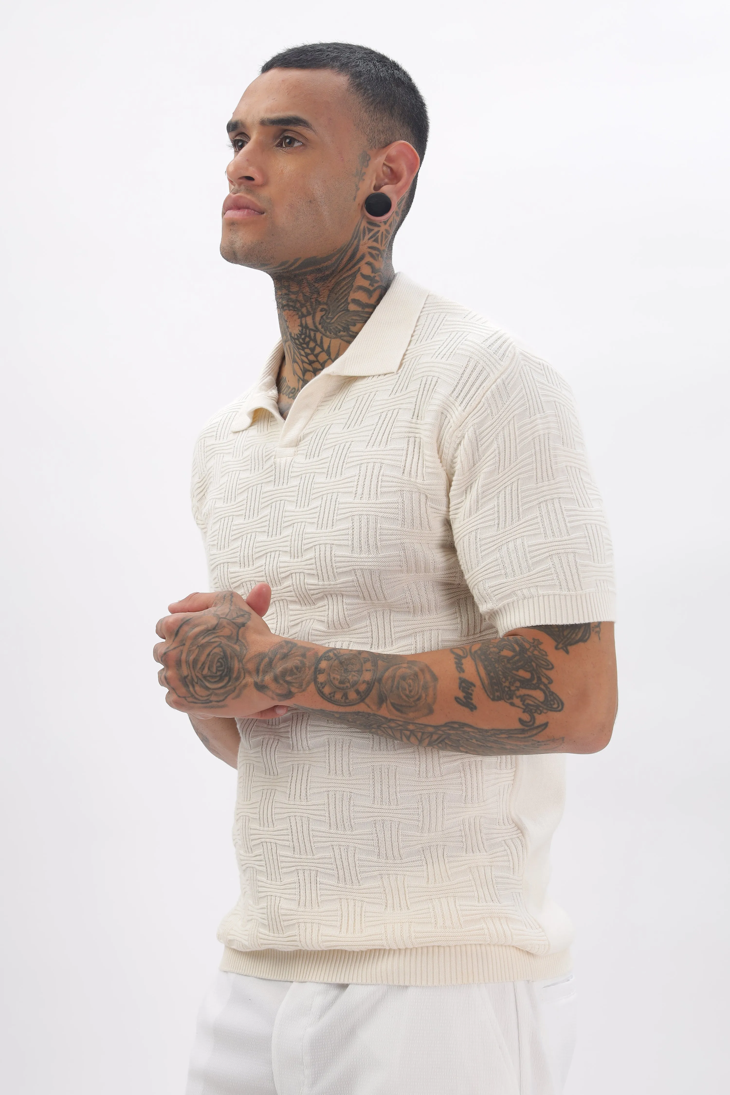 Urban Grid Polo Cream T-shirt