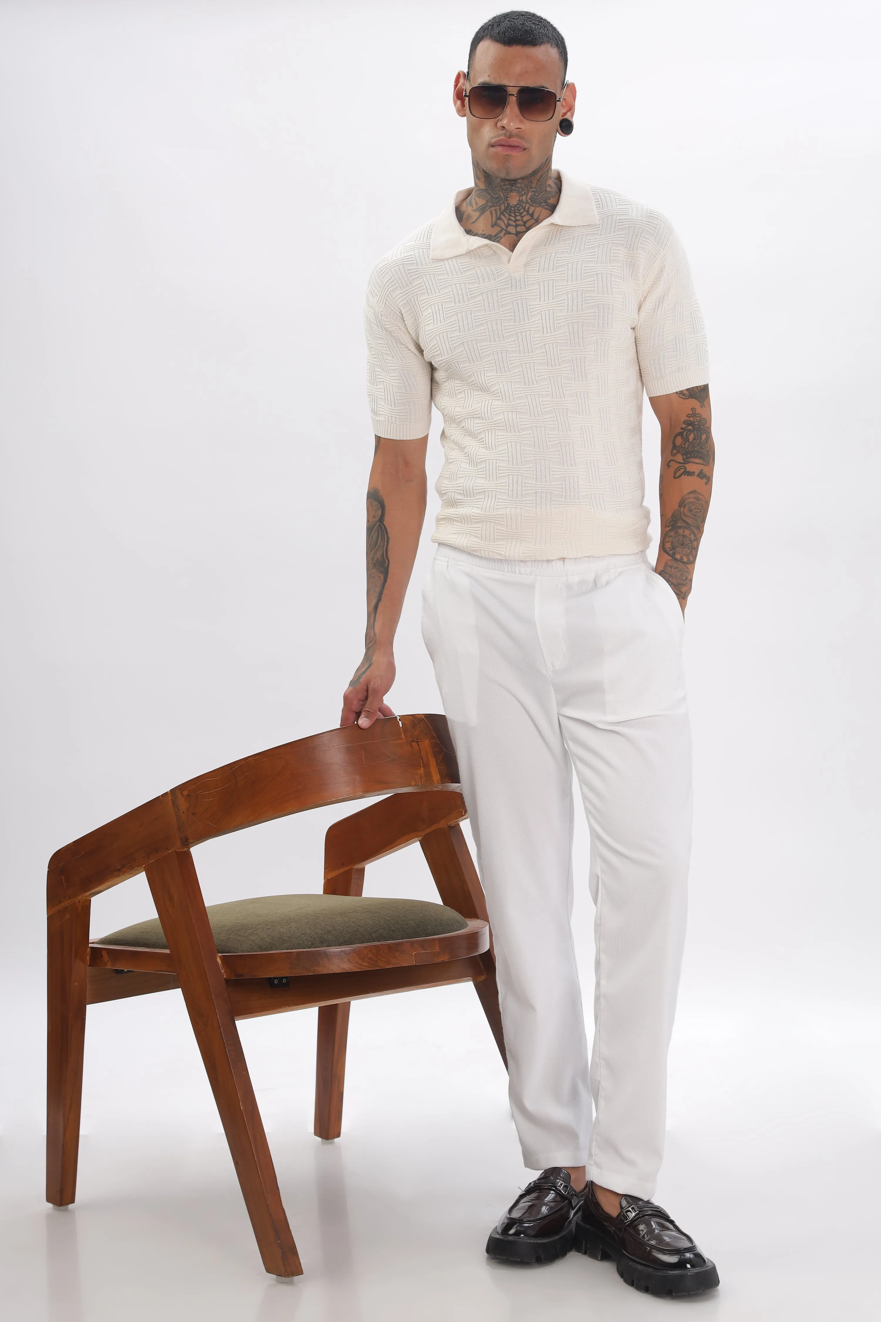 Urban Grid Polo Cream T-shirt
