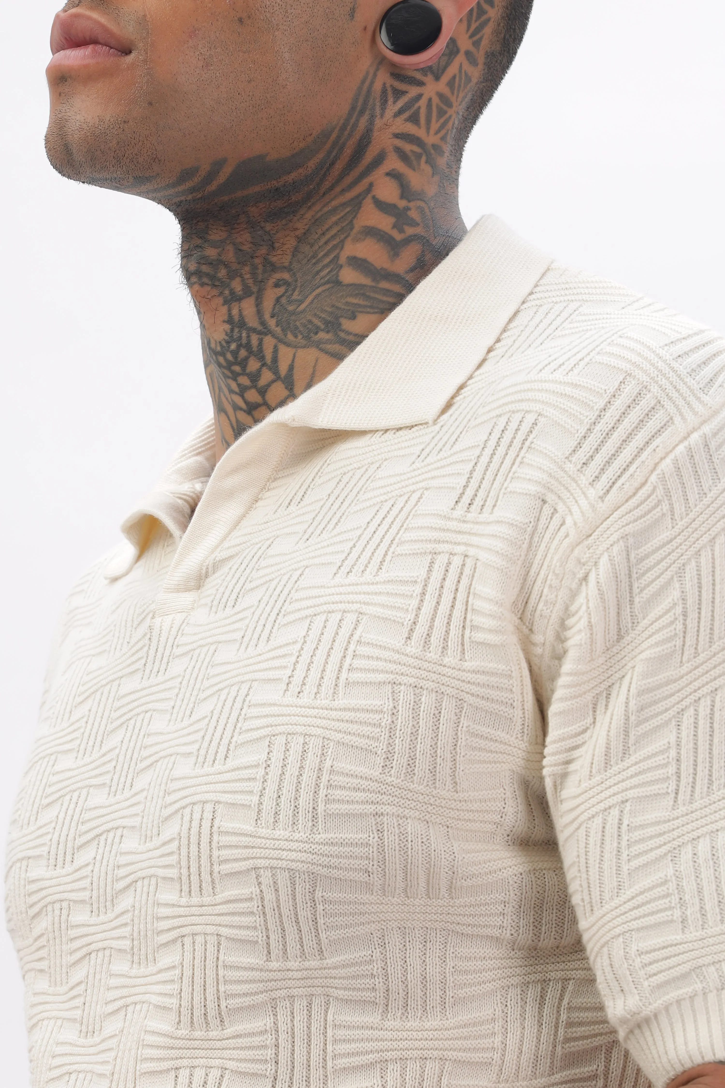 Urban Grid Polo Cream T-shirt
