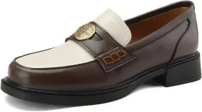 Women's Platform Coins Round Closed Toe Pump Loafers Vintage Slip-On Chunky Low Heel Office Metallic Penny Work Casual Fashion Business Dress Shoes All Weather Daily Wear Flats