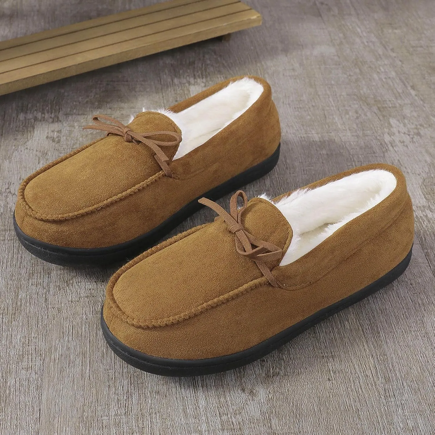 Women's Plush Slippers Fleece Lined Casual Shoes Bow Round Head Full Package Slippers Soft Flat Soled Shoes Comfy Warm