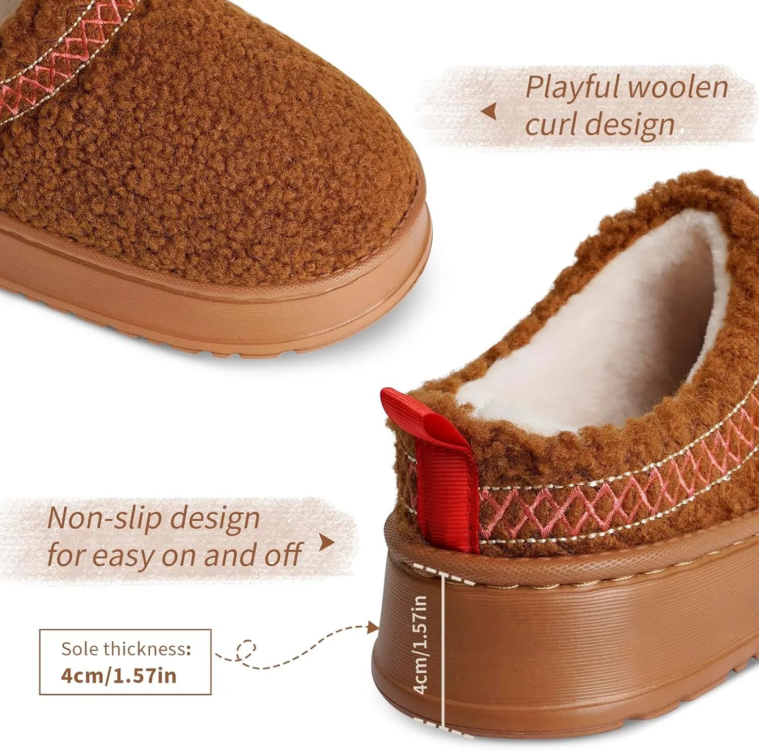 Women's Slippers Platform Mini Boots, Super Light EVA 4cm Thick Sole, Fur Fleece Lined, Cozy and Stylish Slipper for Outdoor Indoor
