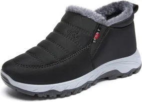 Women's Warm Sheepskin-Lined Boots, Man's Slip on Waterproof Short Snow Boots, Orthopedic Walking Wide Arch Support Shoes