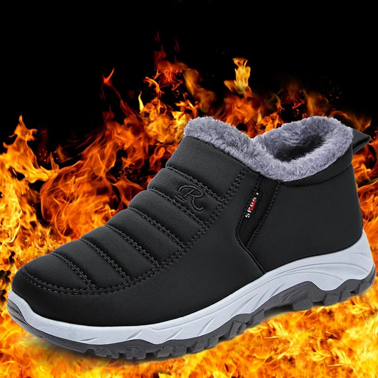 Women's Warm Sheepskin-Lined Boots, Man's Slip on Waterproof Short Snow Boots, Orthopedic Walking Wide Arch Support Shoes